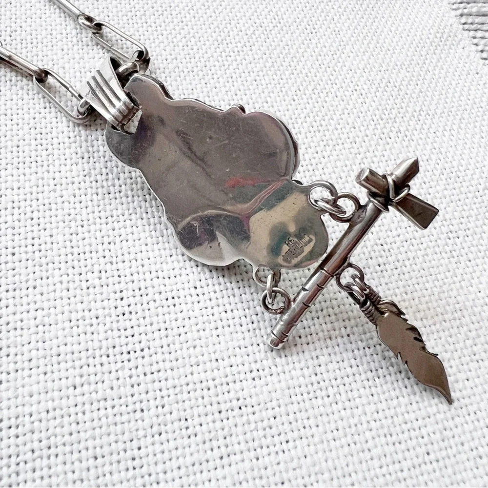 NATIVE Wolf Turquoise Sterling Silver Vintage Necklace Robert Begay Southwestern